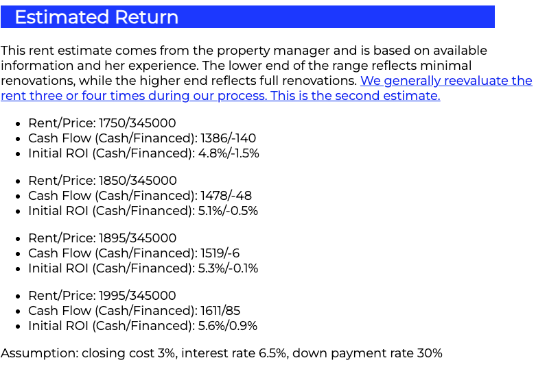 Return calculation methodology chart
