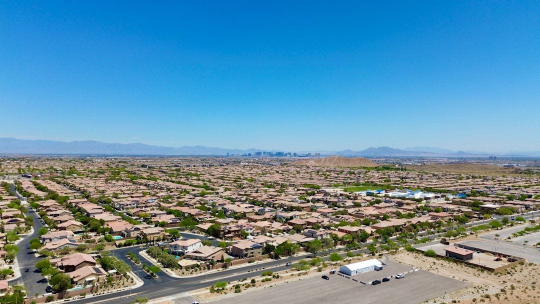 an aerial view of a neighborhood in the desert