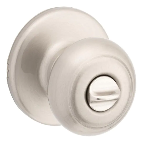 Satin nickel privacy door knob with push-button lock