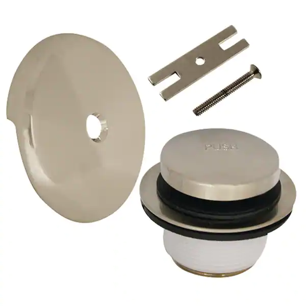 Brushed nickel bathtub drain and overflow cover kit