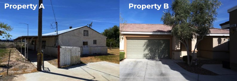 Side-by-side comparison of two rental properties showing why maintenance costs depend on property condition, not monthly rent.
